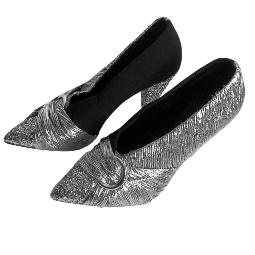 Stella Luna Disco Glam Silver Pleated & Black Pumps with Glitter Heel Size 38 - Picture 3 of 13